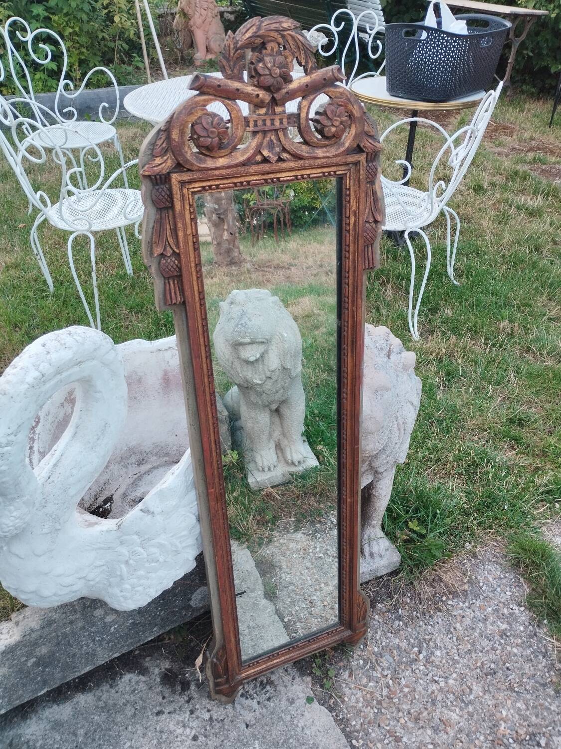 Antique Louis XVI style gilded wood mirror