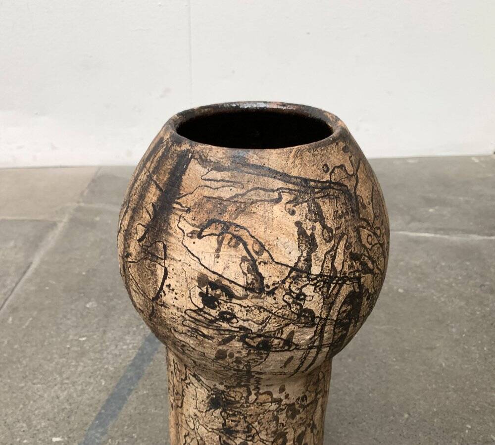 Brutalist Mid-Century Vase in German Ceramic by Gerhard Liebenthron, 1977