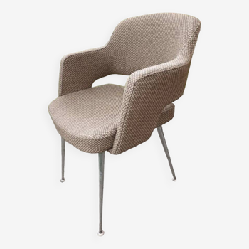 Fauteuil conférence en tweed beige design 1970