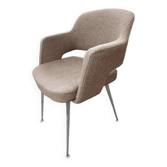 Fauteuil conférence en tweed beige design 1970