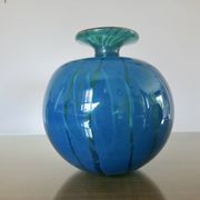 Ball vase, Mdina, Malta, signed, in blue blown glass, year 1983