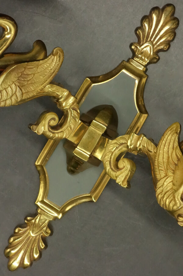 Pair of Empire style swan sconces - Lucien GAU, Paris