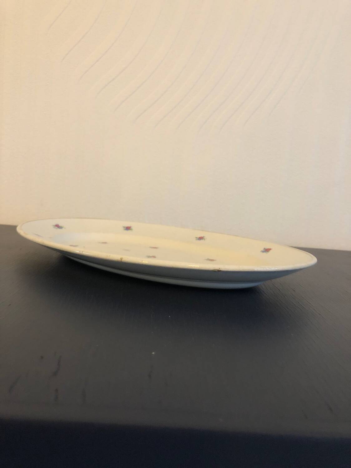 Vintage oval dish in Luneville earthenware with flower patterns