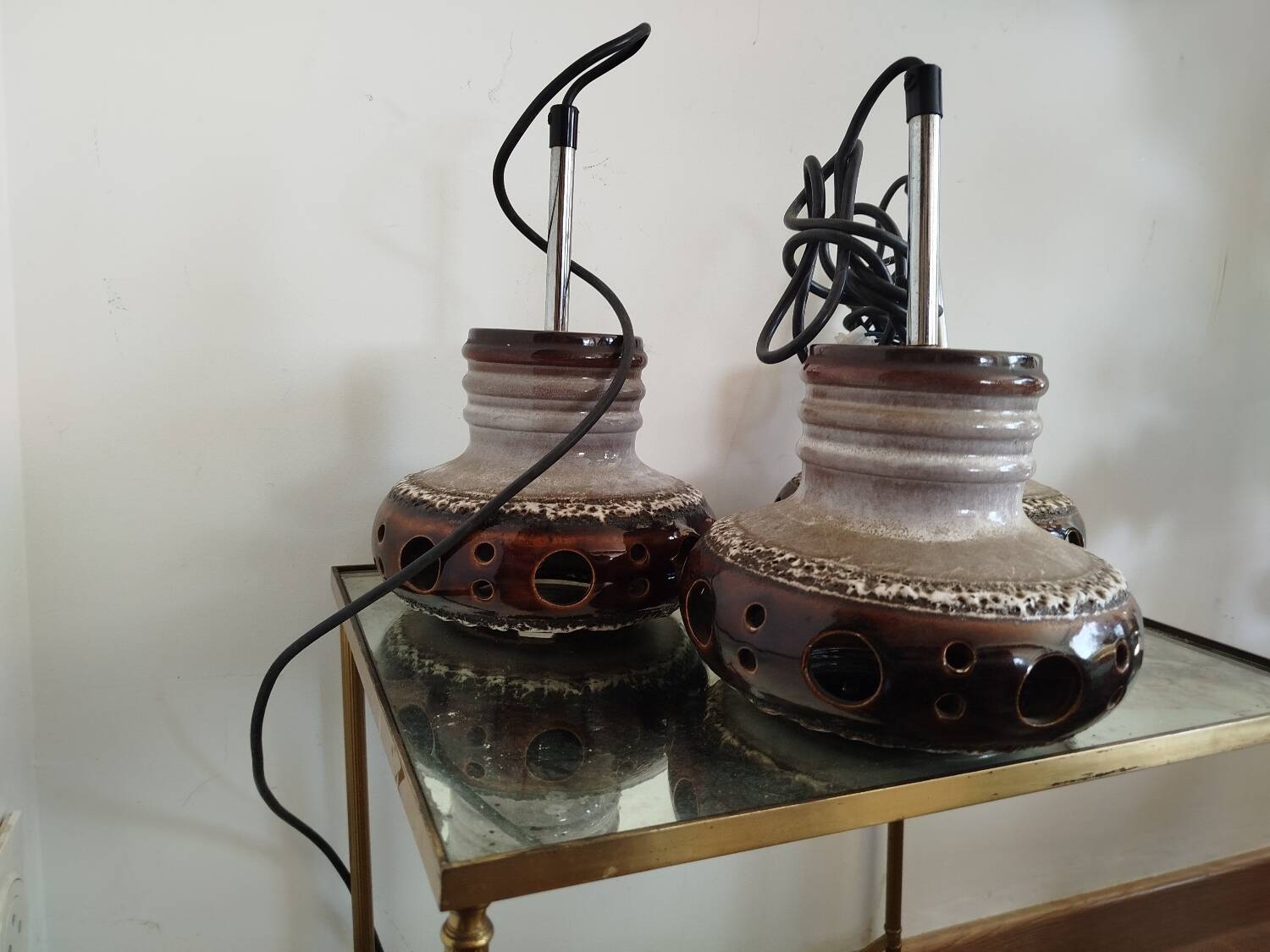 Trio of ceramic pendant lights, 1970s