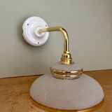 Vintage elbow wall lamp with white and gold granite glass shade
