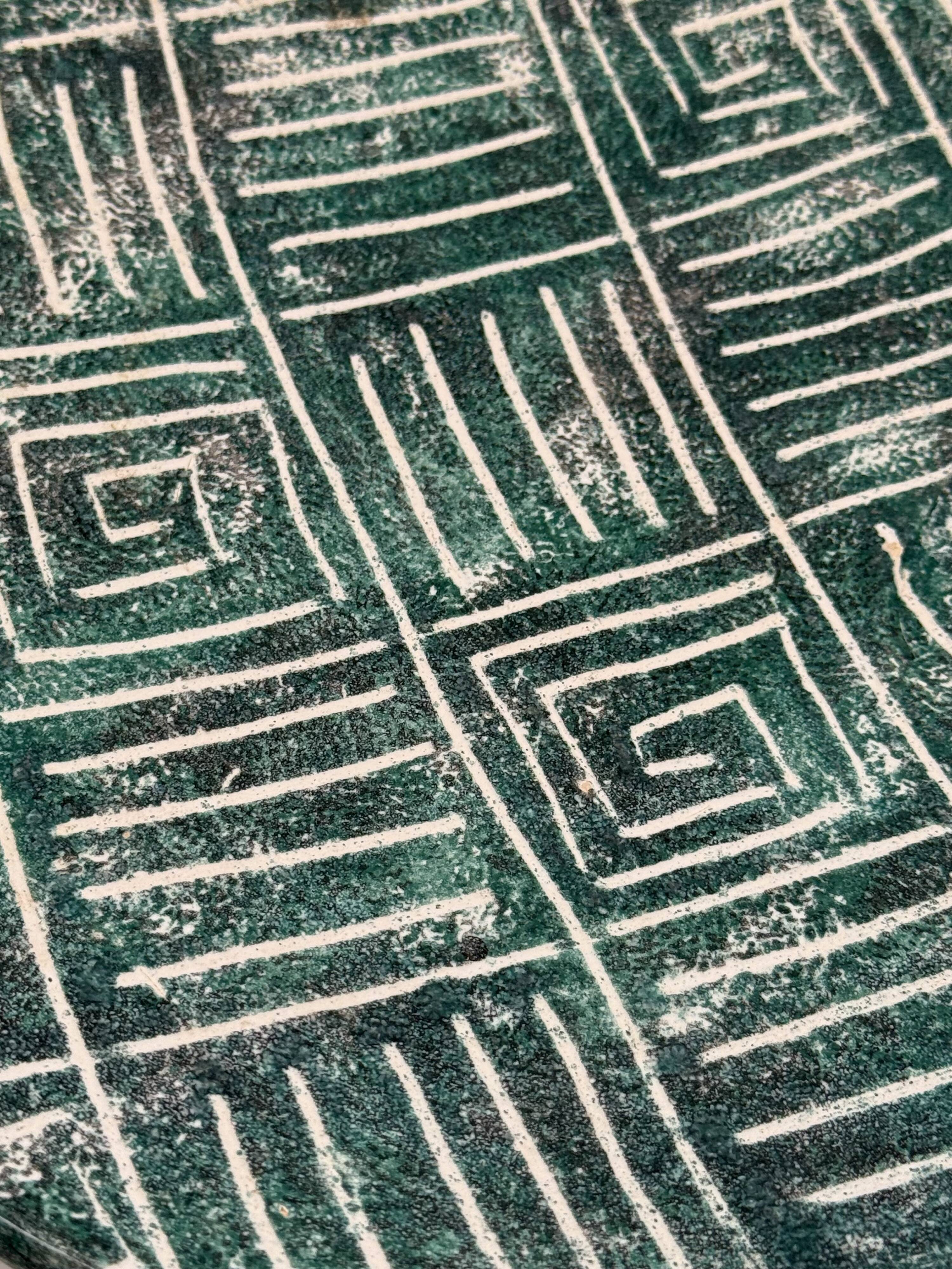 Mid-century Modern green ceramic plate, France 1960s