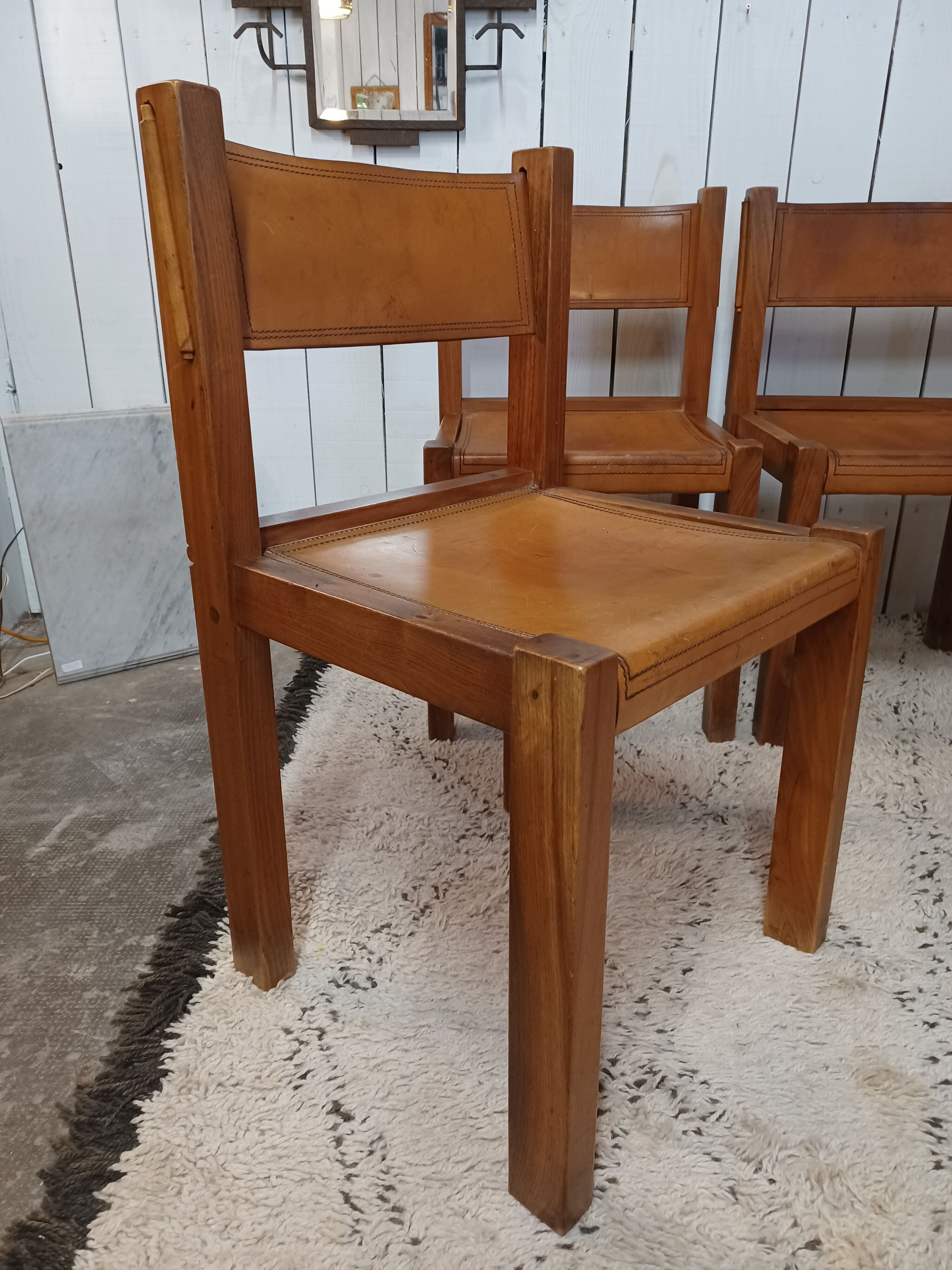 4 elm and leather chairs 1950