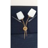 Lot of 2 brass wall lamps and chiseled glass