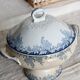 Vintage soup tureen, ironstone, Saint Amand Hamage Nord, Platane blue model.