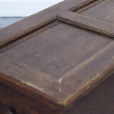 Rustic and weathered antique oak chest from the 18th century.