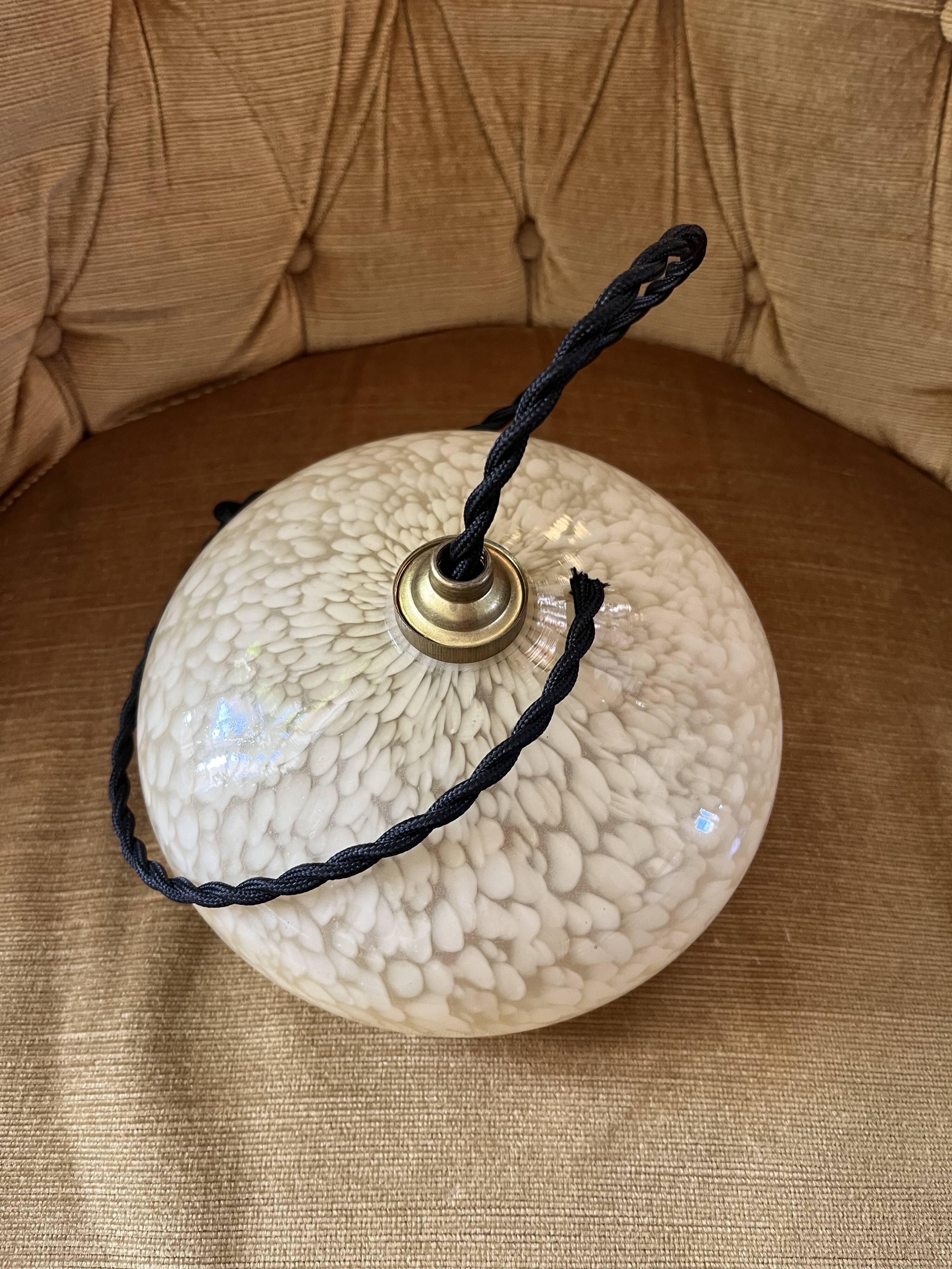Mini Suspension Art Deco opaline verre Clichy jaune