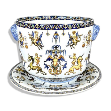 Cache-pot and its stand Gien, Renaissance Collection, 20th Century