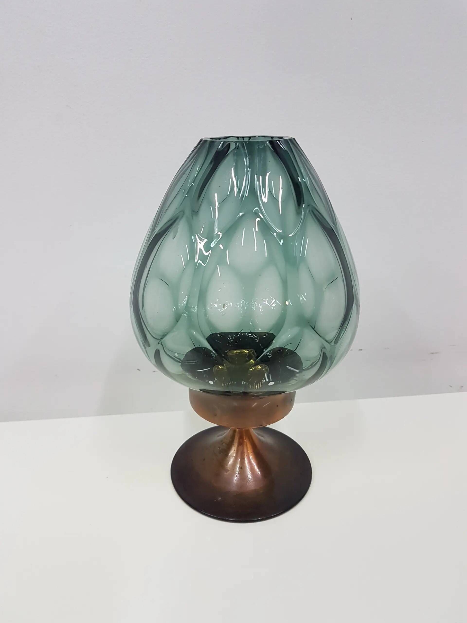 Candlestick, gold-tone brass, clear greenish glass, Austria, 1960s.