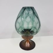 Candlestick, gold-tone brass, clear greenish glass, Austria, 1960s.