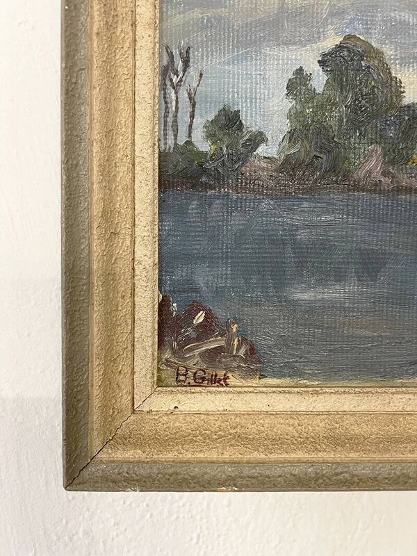Tableau « Lac », B.Gillet, Huile sur carton fort