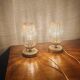 Pair of vintage 70s bedside lamps – Brushed brass, enamel & ribbed glass