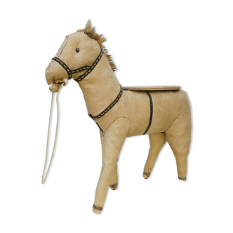 Horse to pull toy imitation leather 50-60's vintage