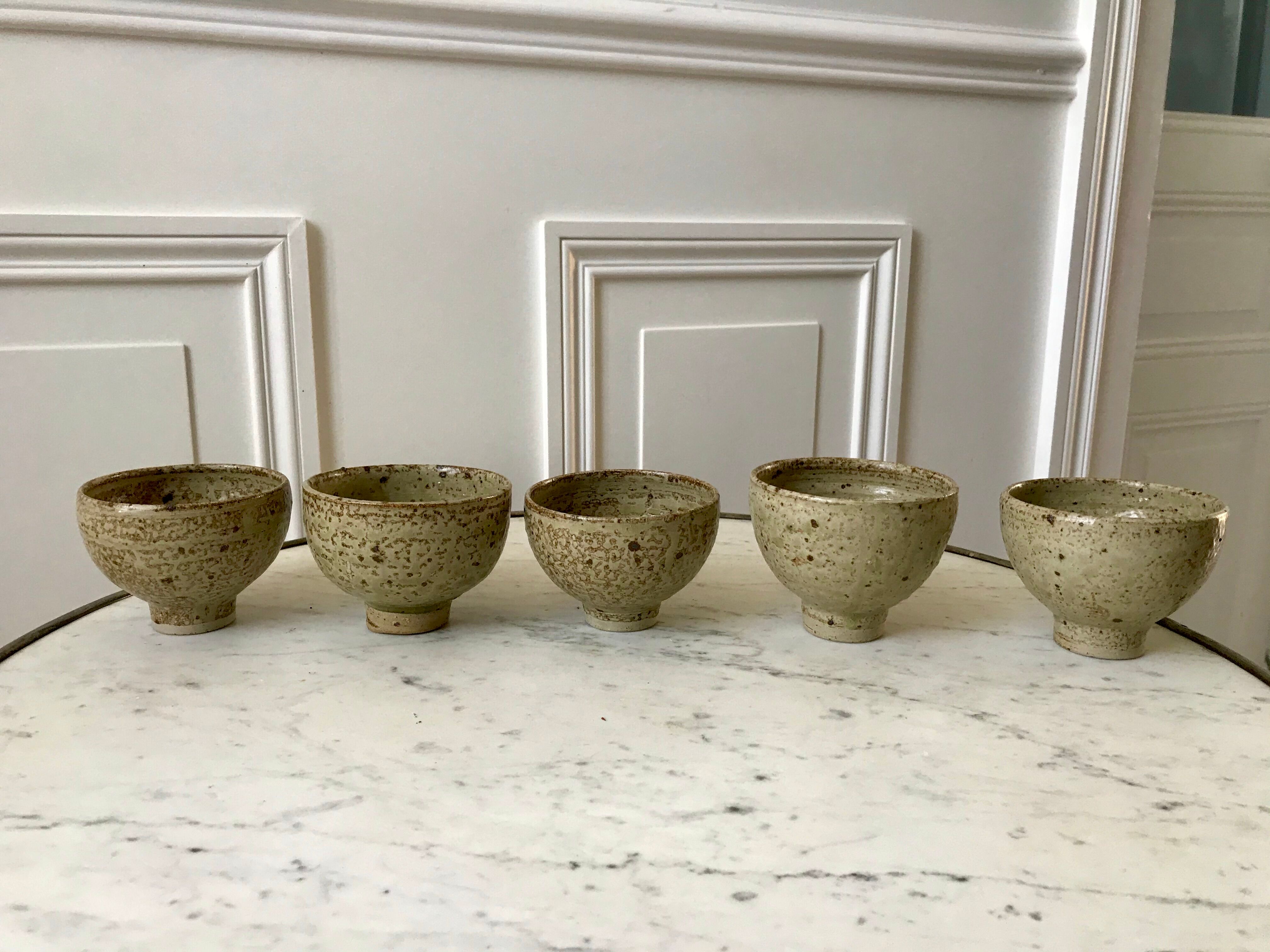 lot de 5 petits bols en céramique / grès émaillé / poterie artisanale années 70