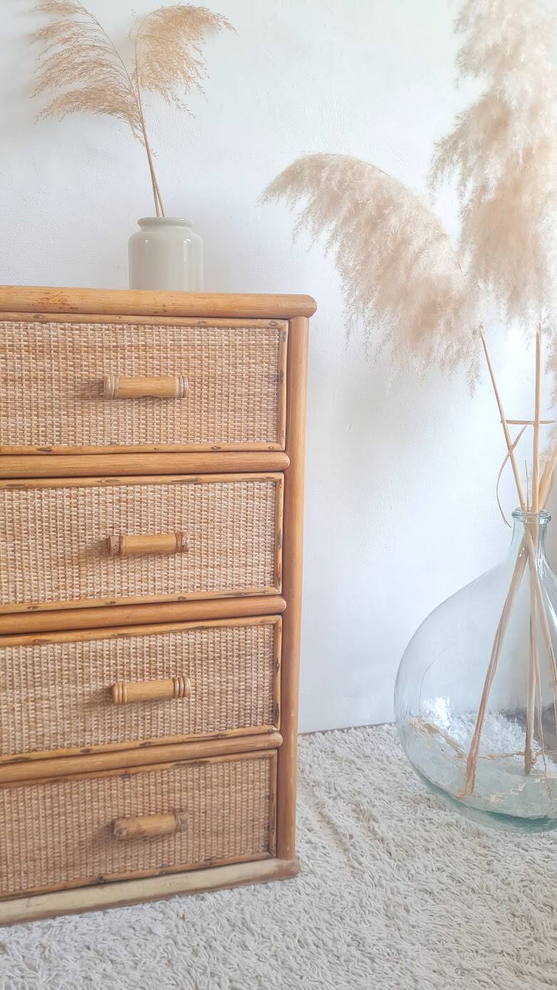 Vintage rattan chest of drawers