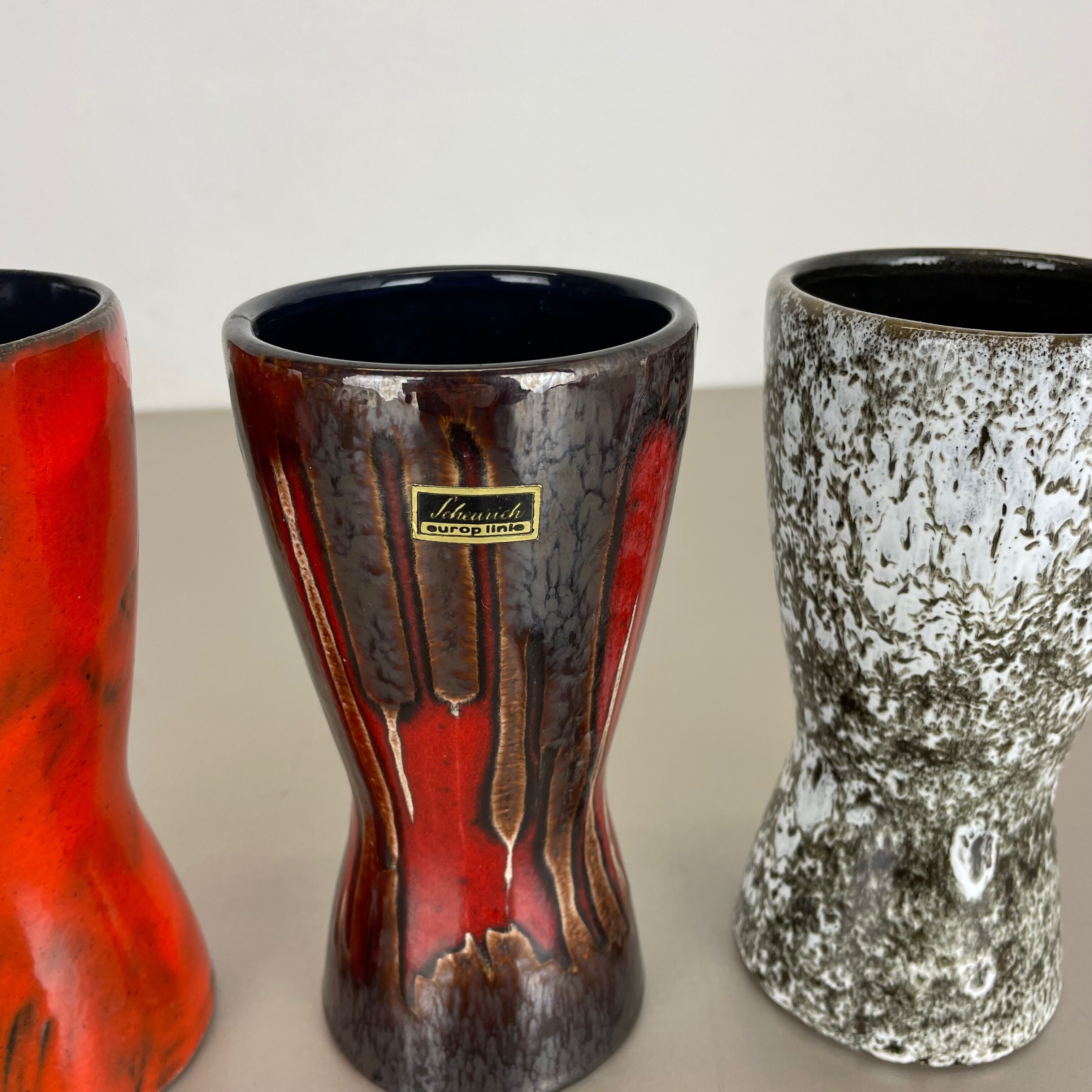 Set of three Vintage Pottery Fat Lava Vases Made by Scheurich, Germany, 1970s