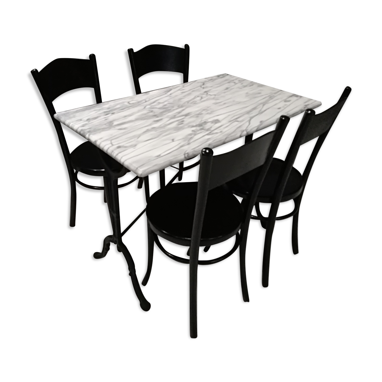 Table Bistro marble and 4 chairs Baumann