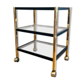 Side table in gold metal and smoked glasses 1970s