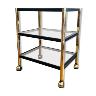 Side table in gold metal and smoked glasses 1970s