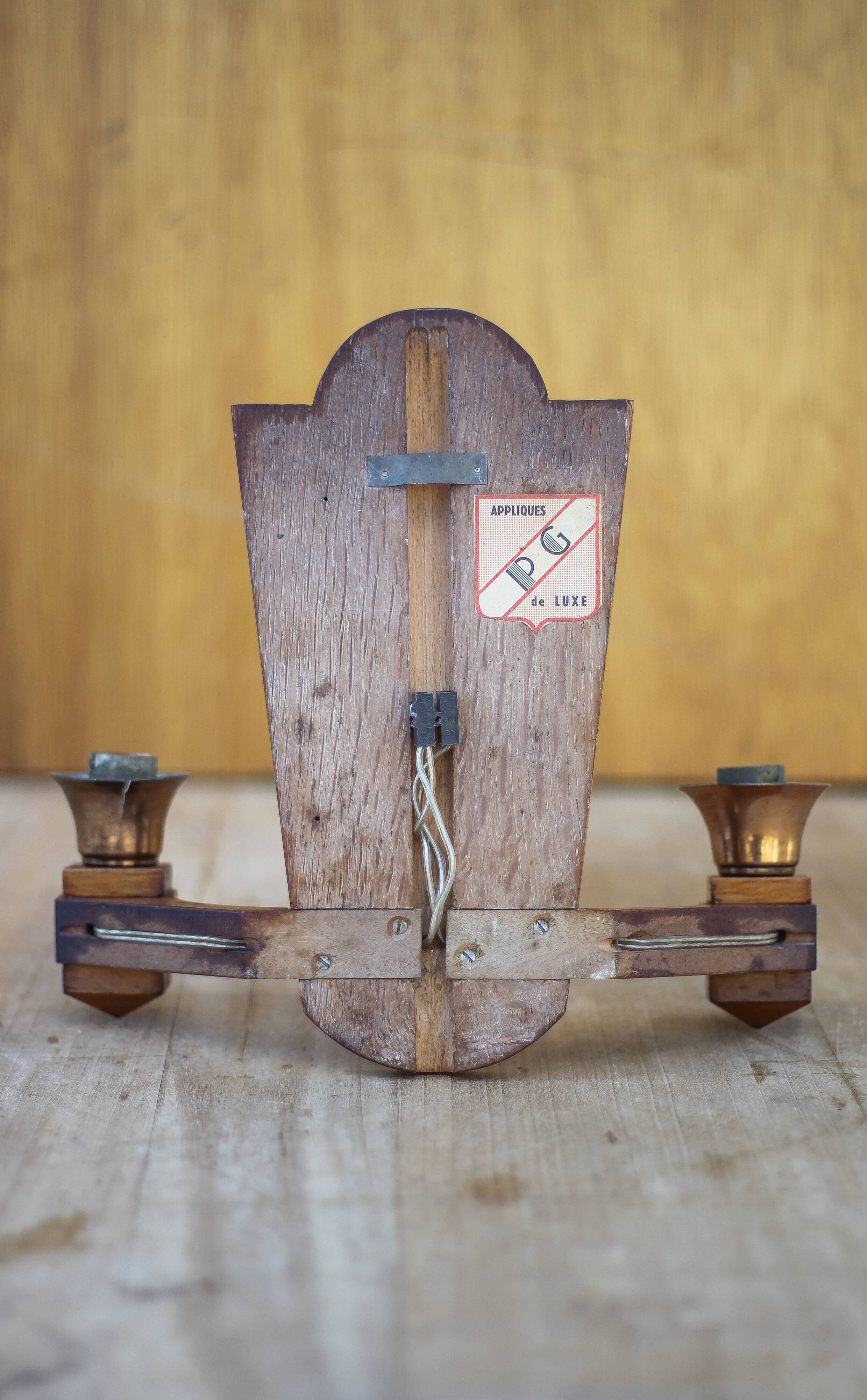 Vintage wooden wall light, wall light with art deco mirror