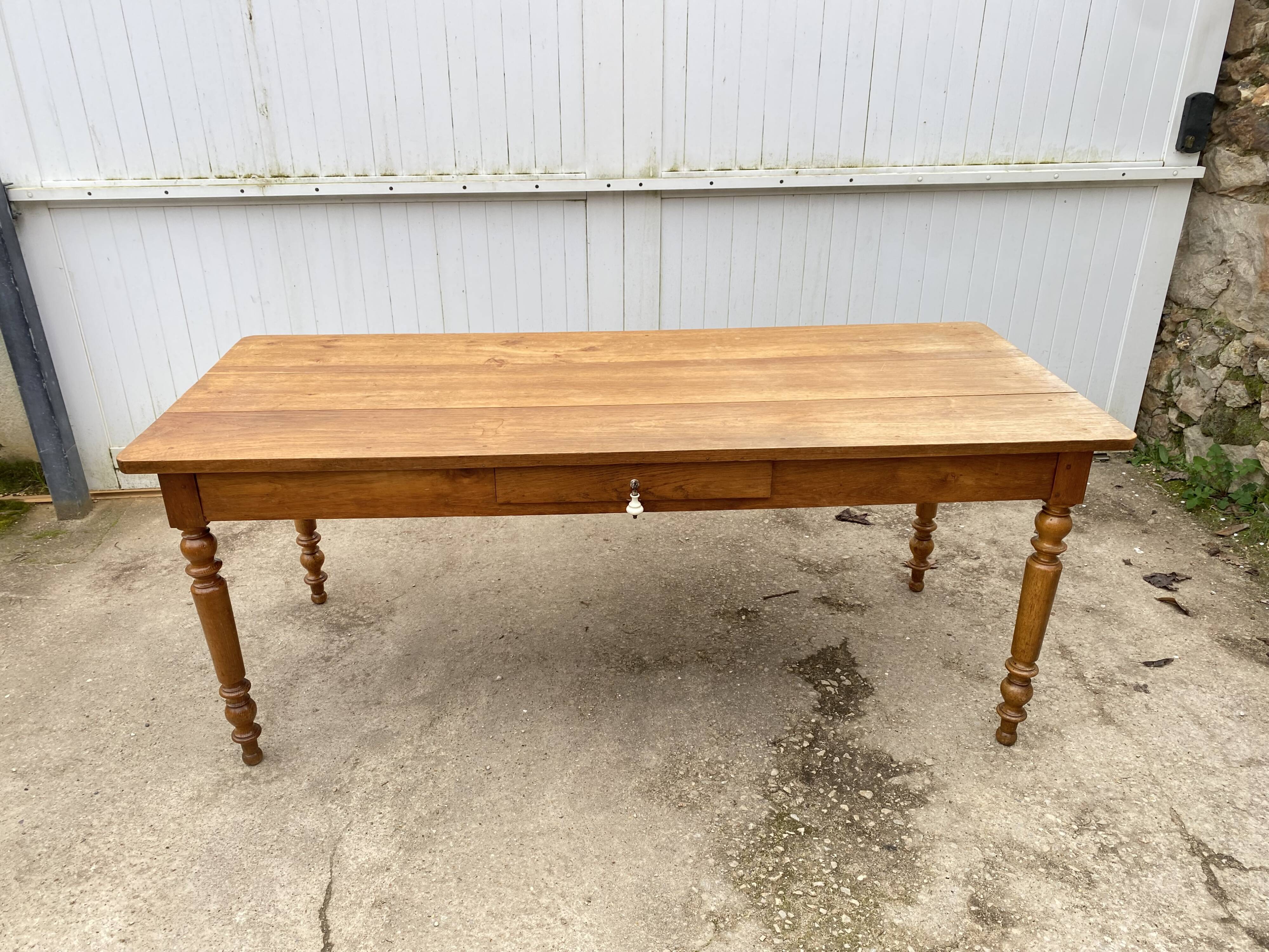 Table de ferme à repas à manger sam en chêne massif 1 tiroir 1950 180x74cm