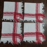 Set of four white and red damask thread napkins 27 X 29 cm