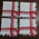 Set of four white and red damask thread napkins 27 X 29 cm