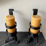 Pair of vintage brutalist iron candlesticks