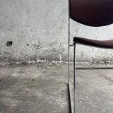 Set of 3 Howe 40/4 stackable chairs in burgundy fabric — Chrome frame, mid-century style