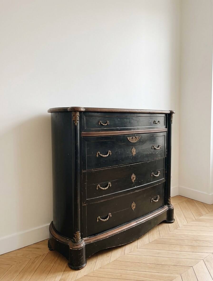 Napoleon III black and brass commode
