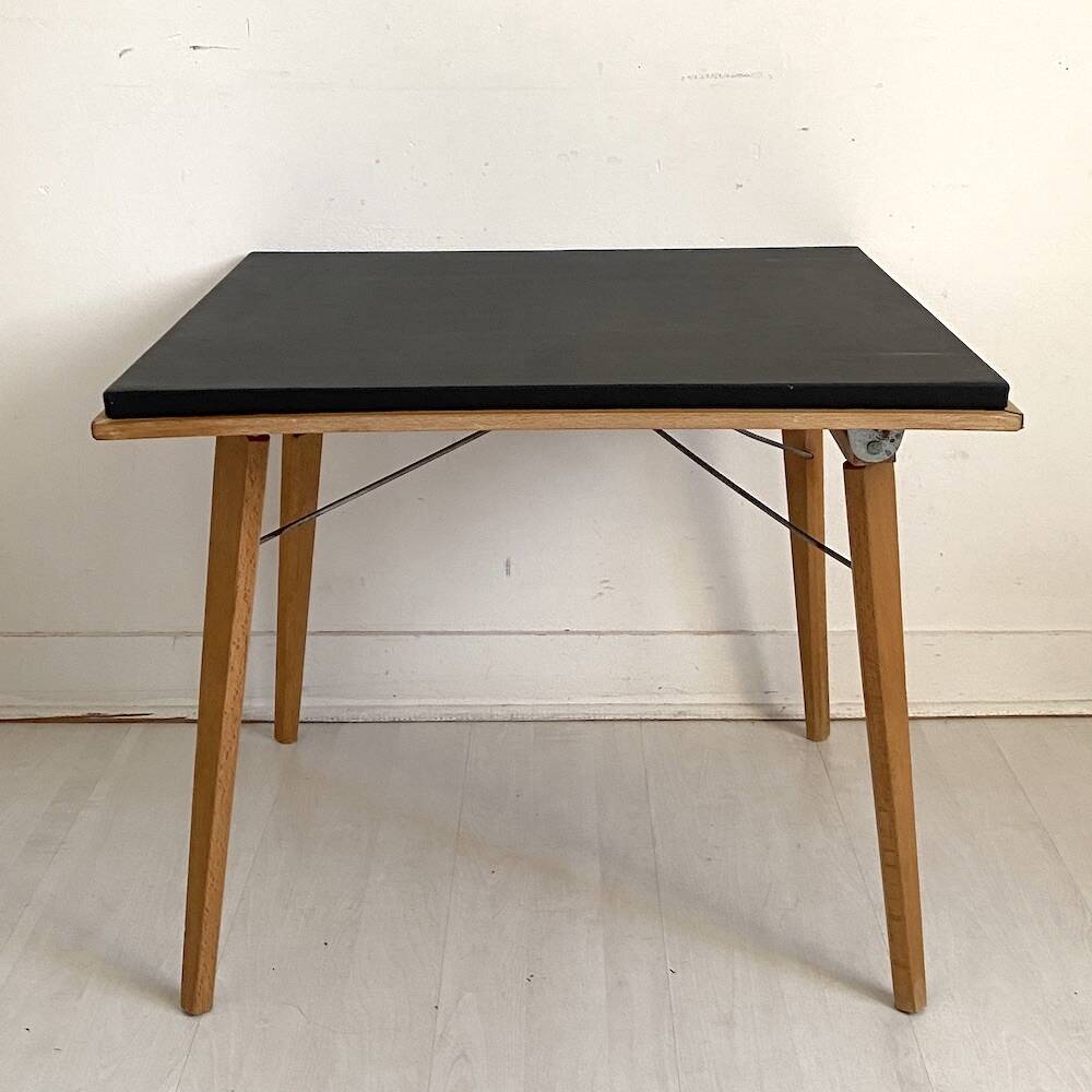 "PLIDEAL" Folding Coffee Table Beech & Faux Leather 1950 Vintage Glamping
