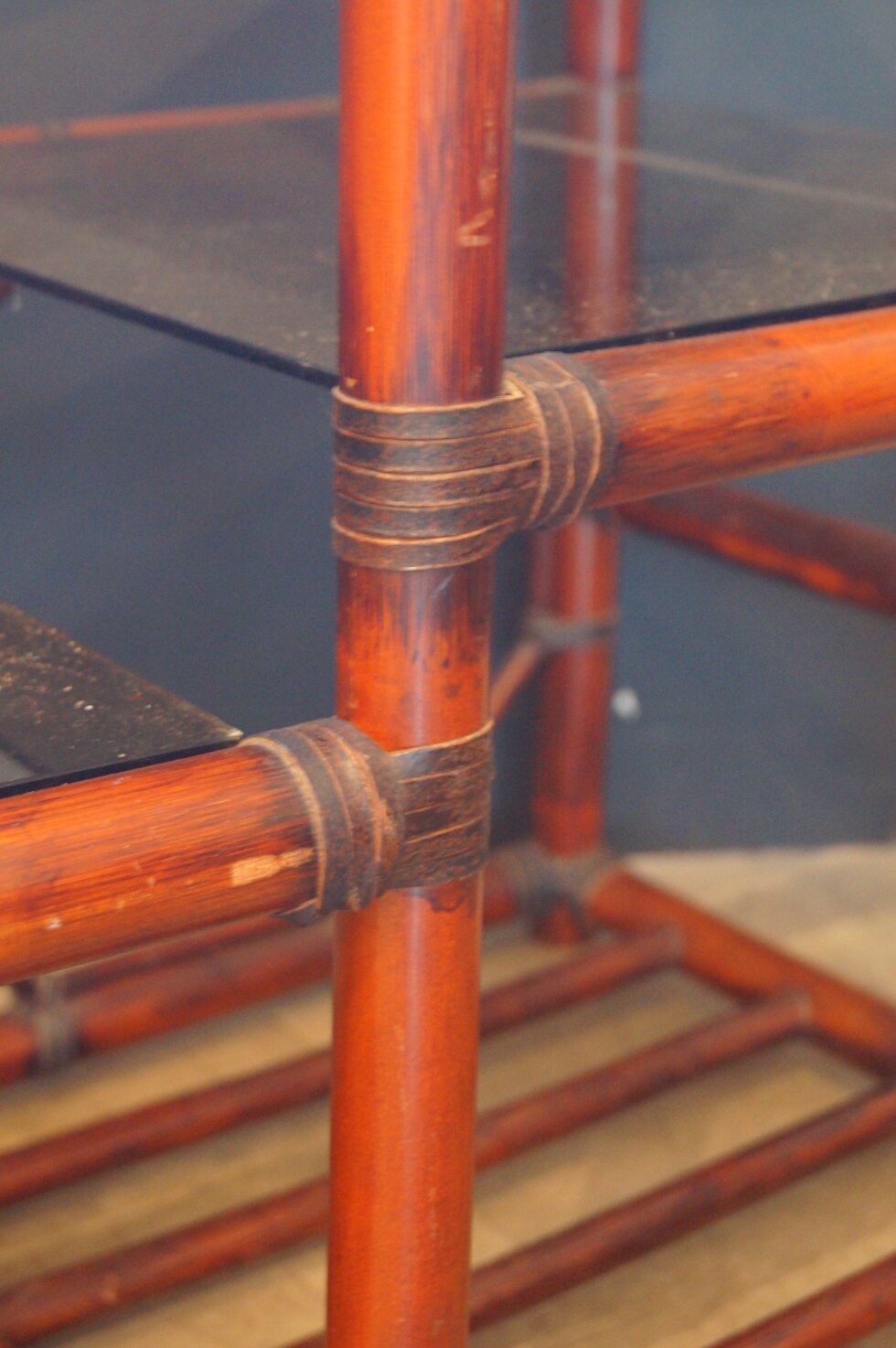 Rattan and leather bookcase 1970