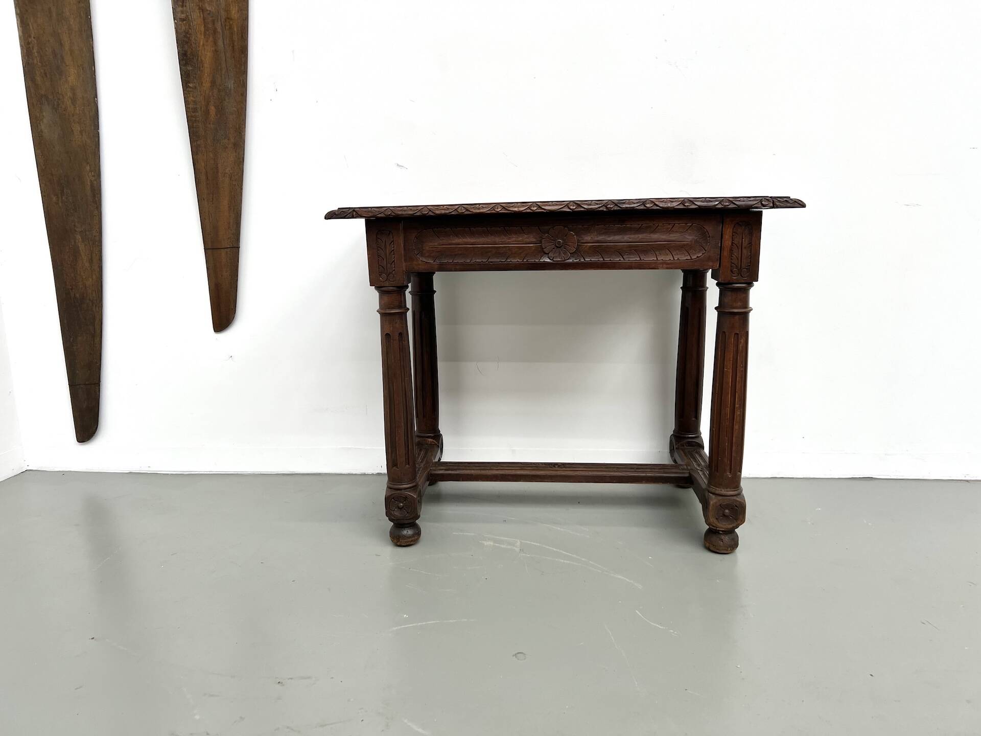 Small carved oak writing table, 19th century