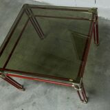 Postmodern Italian design coffee table in smoked glass with red steel structure
