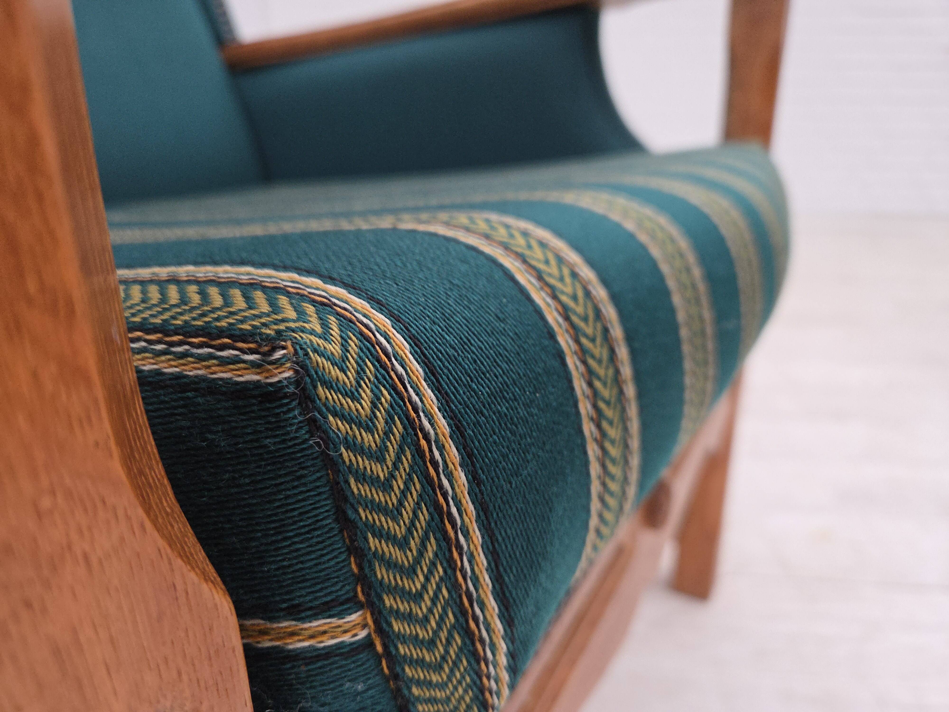 1970s, Danish armchair, furniture wool, solid oak wood.