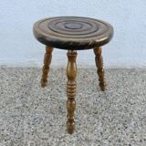 Old tripod stool in solid oak turned 1950 1960