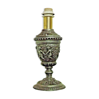 Antique french pewter traditional urn shaped lamp base with dancing cherubs 3334