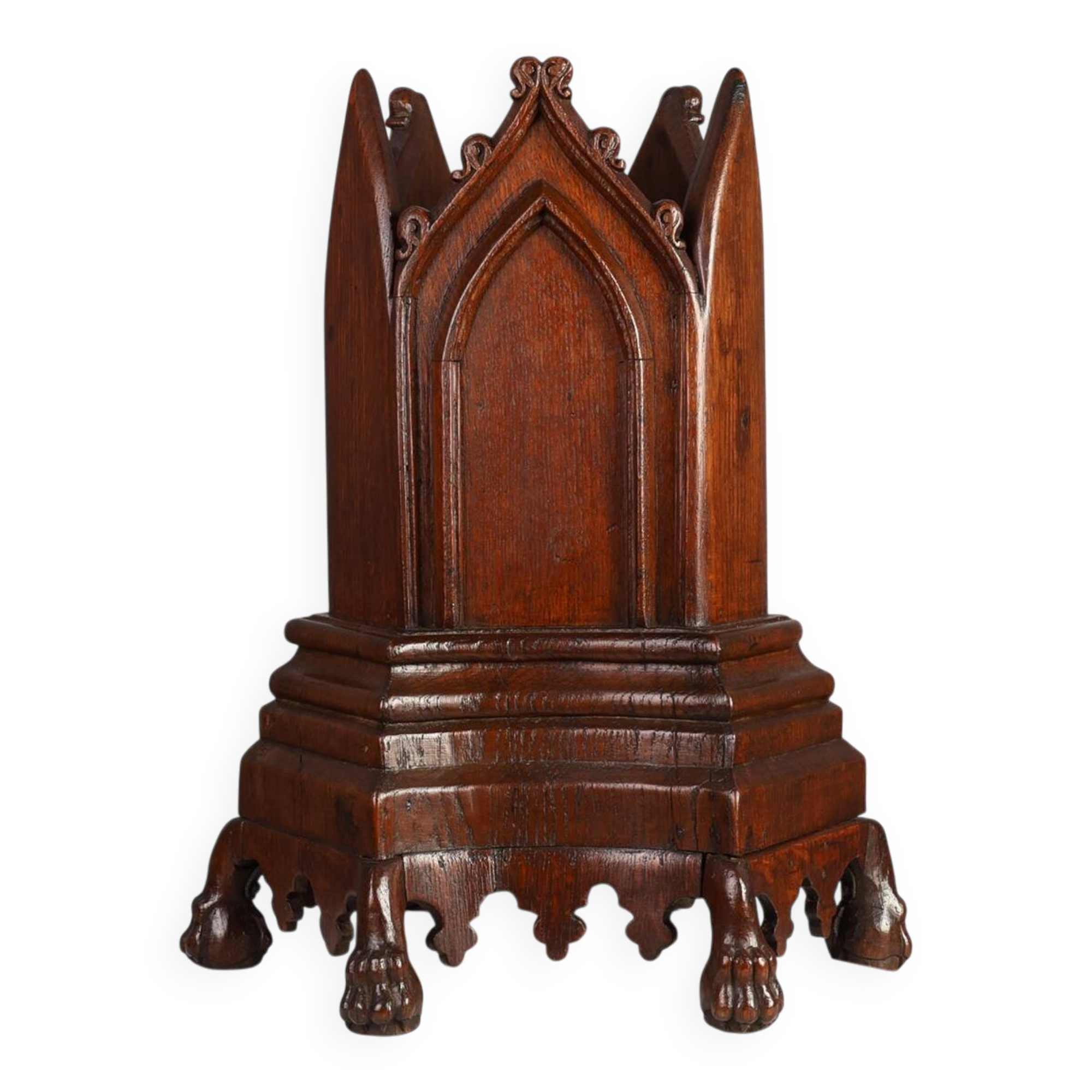 Neo-Gothic Oak Umbrella Stand with Sculptural Carving, France, 19th Century