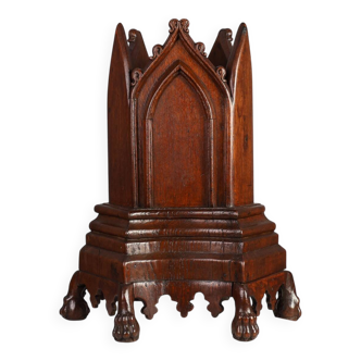 Neo-Gothic Oak Umbrella Stand with Sculptural Carving, France, 19th Century