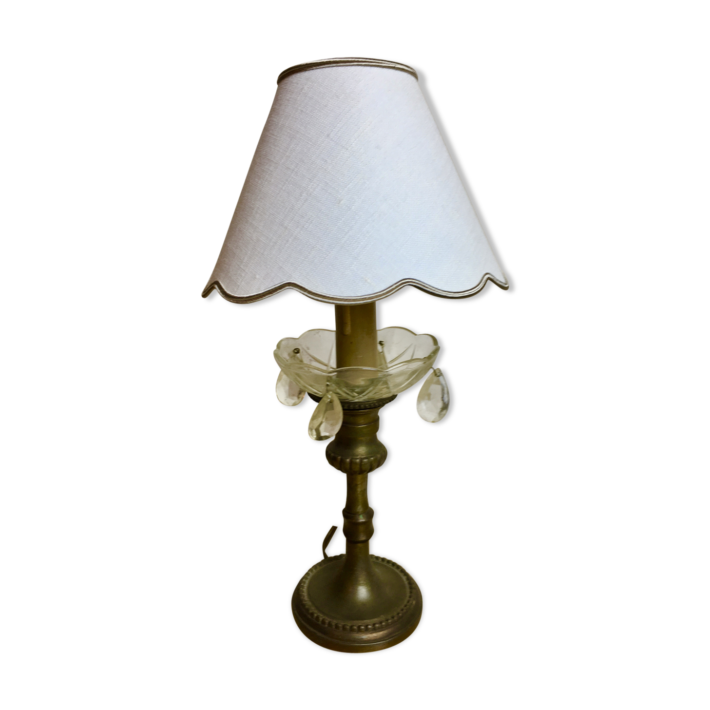 Bronze candle holder lamp with bobeche and old tassels