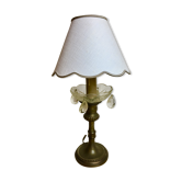 Lampe bougeoir en bronze à bobèche et pampilles ancienne