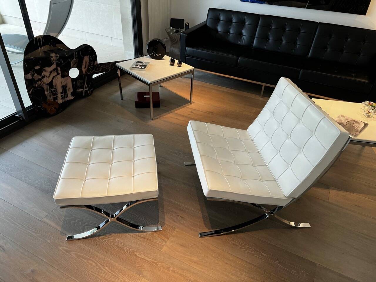 White Barcelona chair with ottoman – Knoll 2012 Edition -
