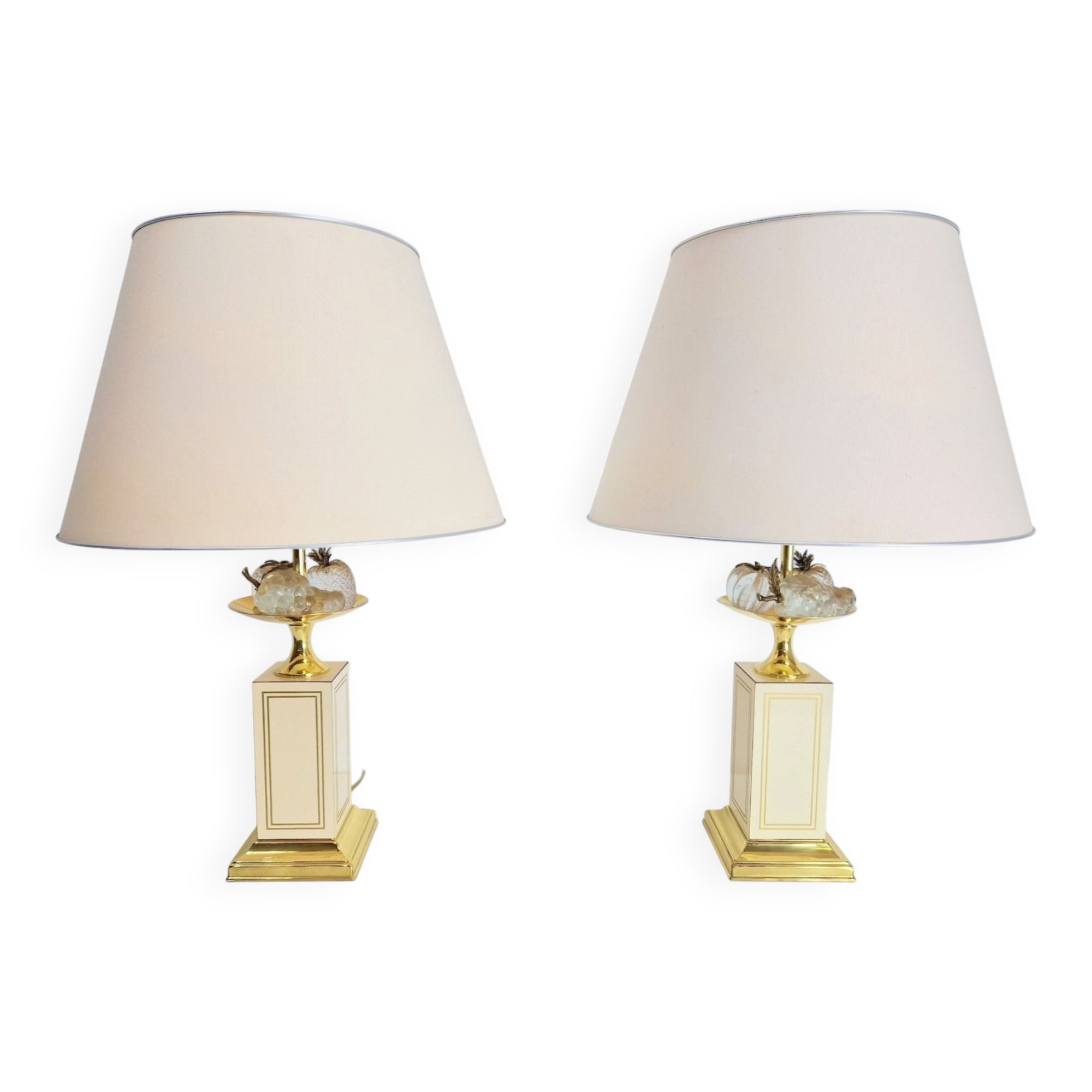 Regency Fruit Bowl Table Lamps in Brass and Crystal from Maison Le Dauphin, 1970s, Set of 2