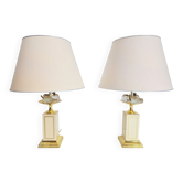 Regency Fruit Bowl Table Lamps in Brass and Crystal from Maison Le Dauphin, 1970s, Set of 2