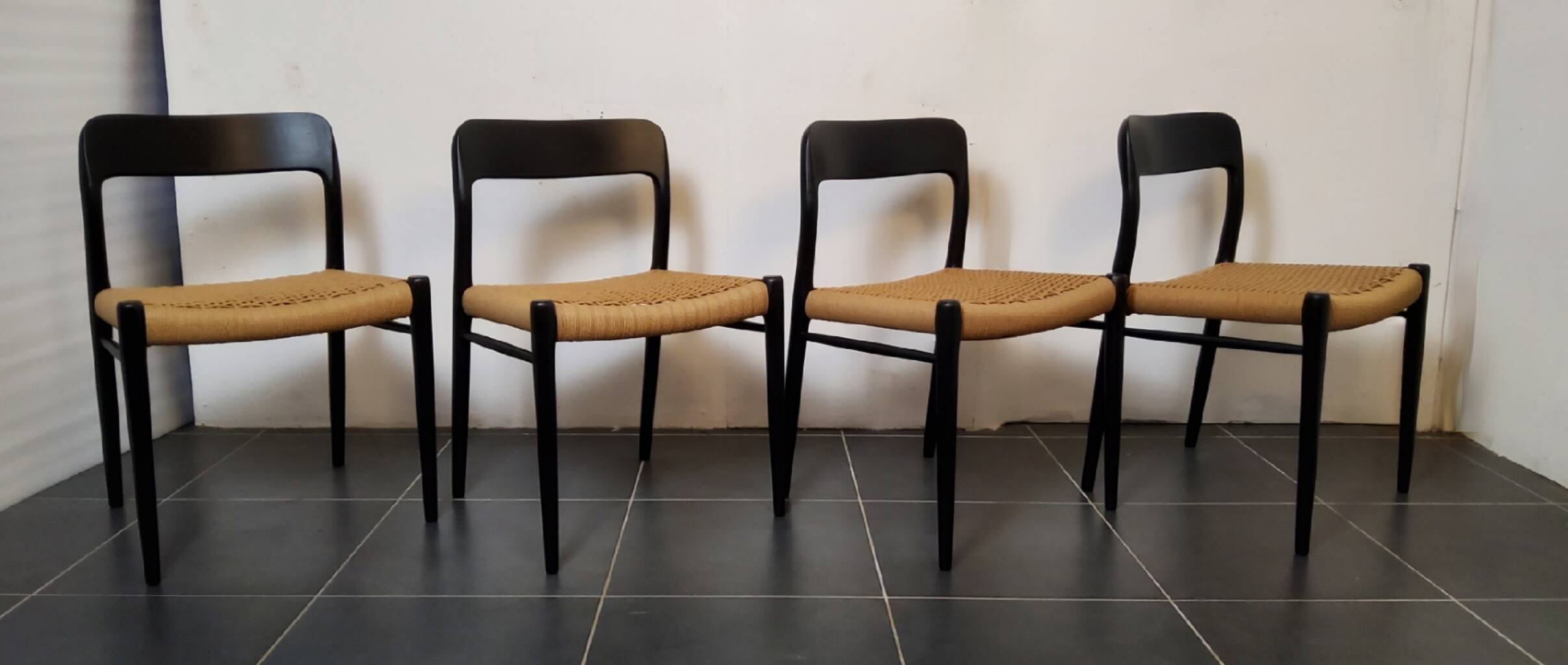 Niels Møller model 75 chair, black, Scandinavian, vintage 1960s.