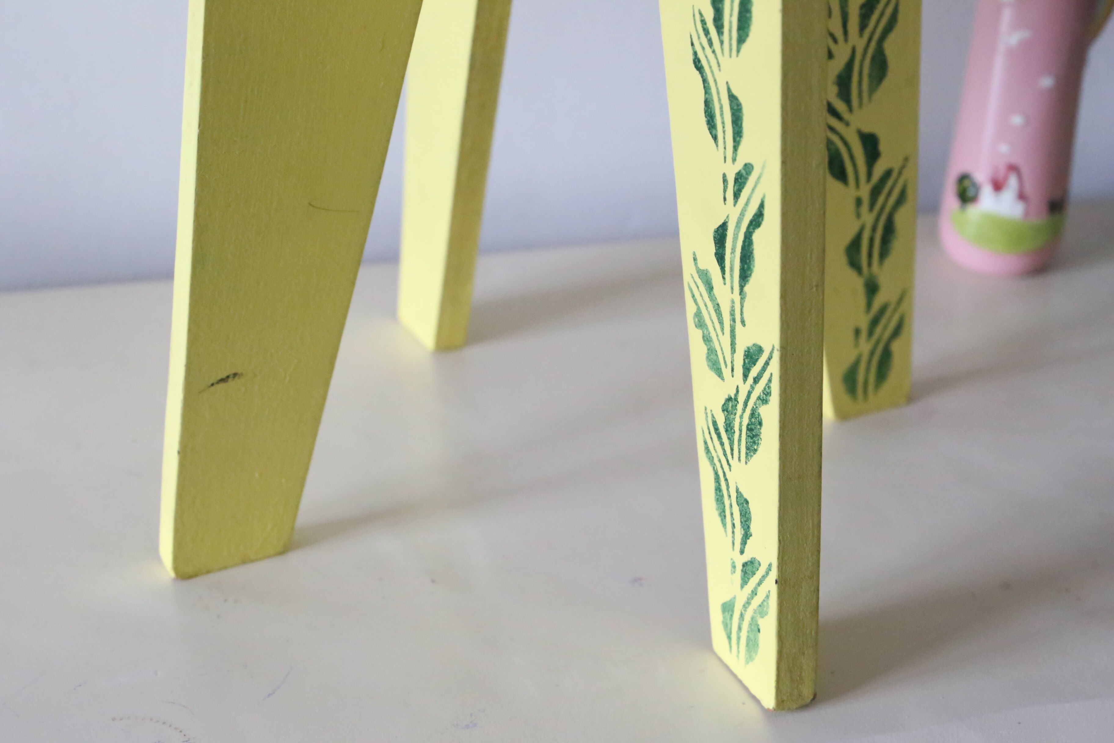 Wooden tabouret, hand-painted, vintage French Copy